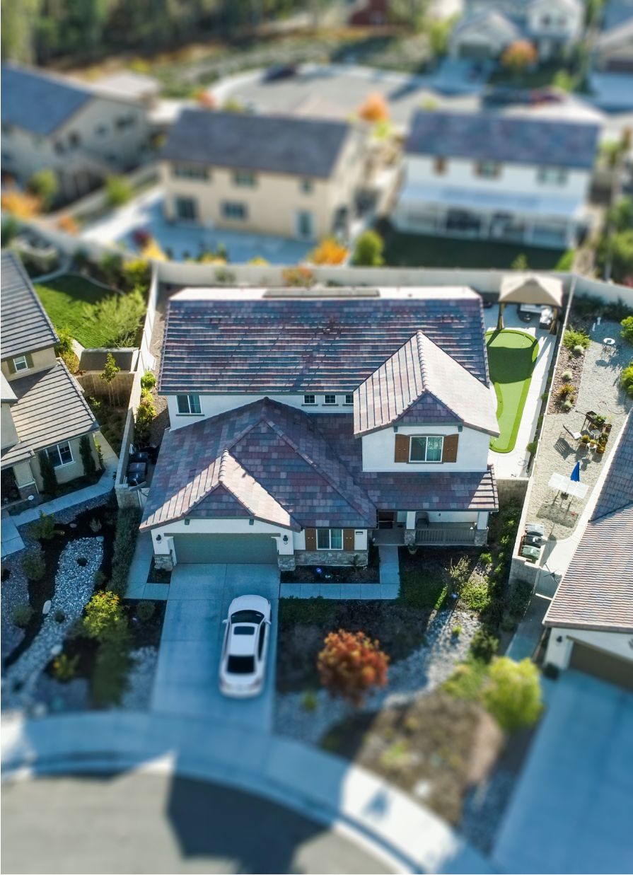 Aerial View of Populated Neigborhood Of Houses With Tilt Shift Blur